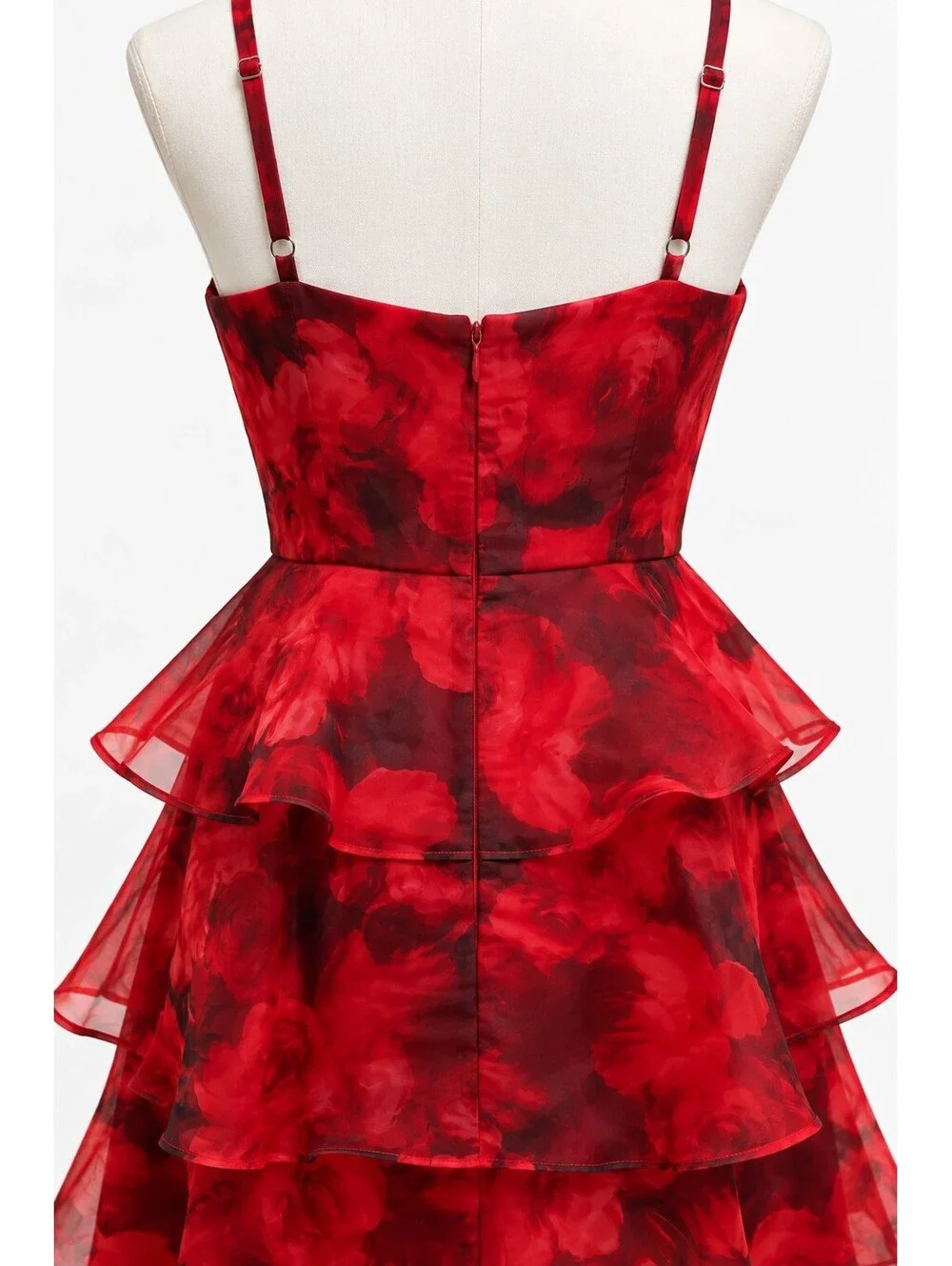 BCX Red Rose Floral Tiered Ruffle Cocktail Dress Size M NWOT